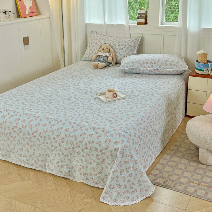 91家纺网 家纺一手货源 找家纺 小叮当家纺仓储工厂店 2025新款云感提花双层纱花边单床单单件床单单品床单 繁花