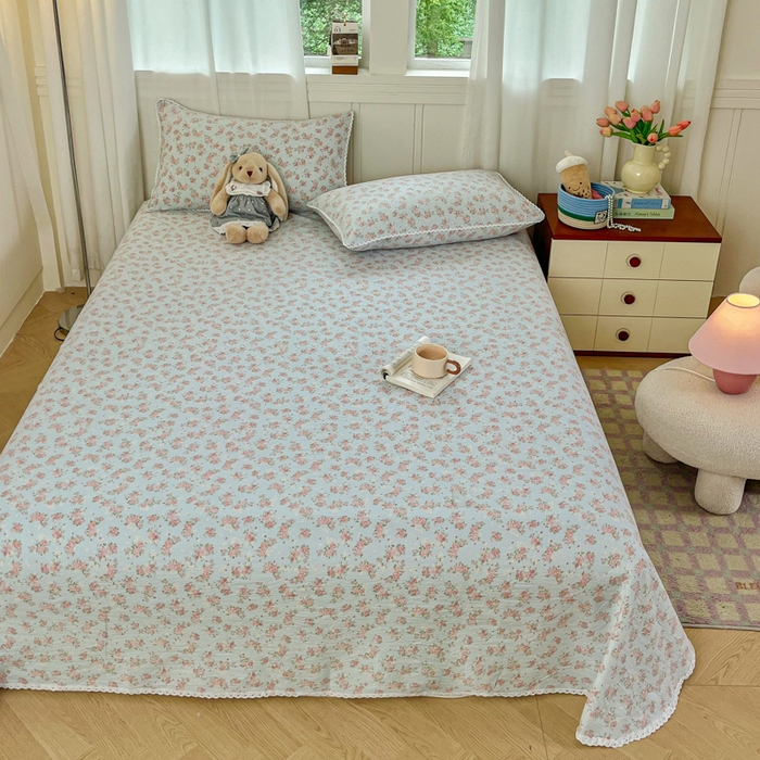 91家纺网 家纺一手货源 找家纺 小叮当家纺仓储工厂店 2025新款云感提花双层纱花边单床单单件床单单品床单 繁花