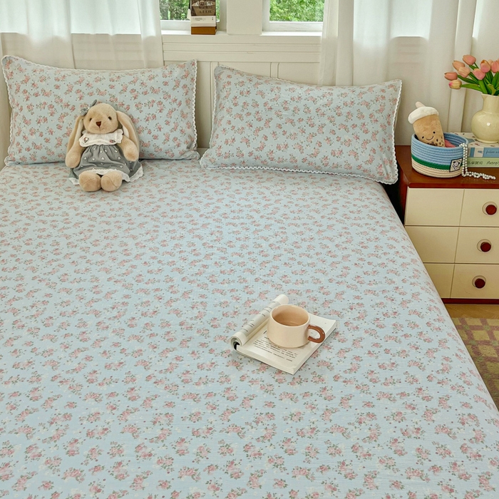 91家纺网 家纺一手货源 找家纺 小叮当家纺仓储工厂店 2025新款云感提花双层纱花边单床单单件床单单品床单 繁花