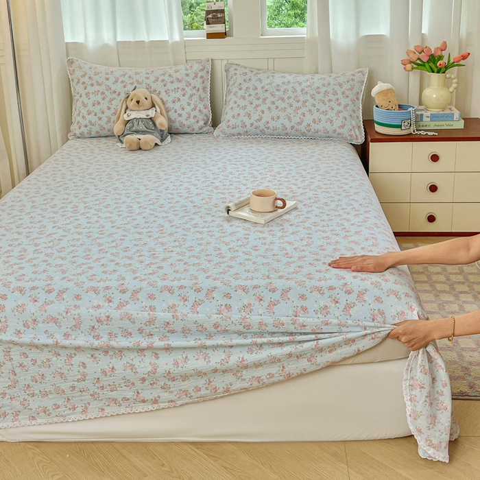 91家纺网 家纺一手货源 找家纺 小叮当家纺仓储工厂店 2025新款云感提花双层纱花边单床单单件床单单品床单 繁花