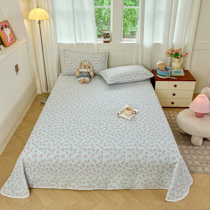 91家纺网 家纺一手货源 找家纺 小叮当家纺仓储工厂店 2025新款云感提花双层纱花边单床单单件床单单品床单 繁花