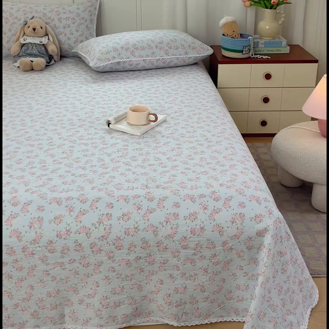 91家纺网 家纺一手货源 找家纺 小叮当家纺仓储工厂店 2025新款云感提花双层纱花边单床单单件床单单品床单 繁花