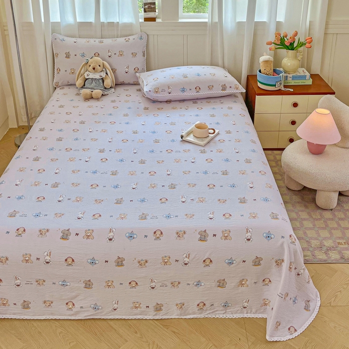 91家纺网 家纺一手货源 找家纺 小叮当家纺仓储工厂店 2025新款云感提花双层纱花边单床单单件床单单品床单 音乐会