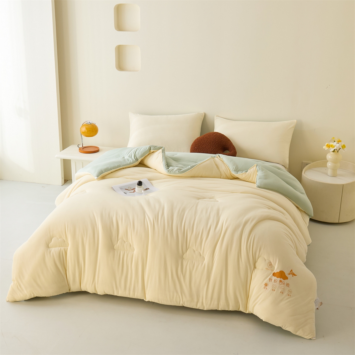 91家纺网 家纺一手货源 找家纺 小叮当家纺仓储工厂店 2025新款A类针织棉大豆被系列被子被芯春秋被冬被 云朵棉-抹茶绿