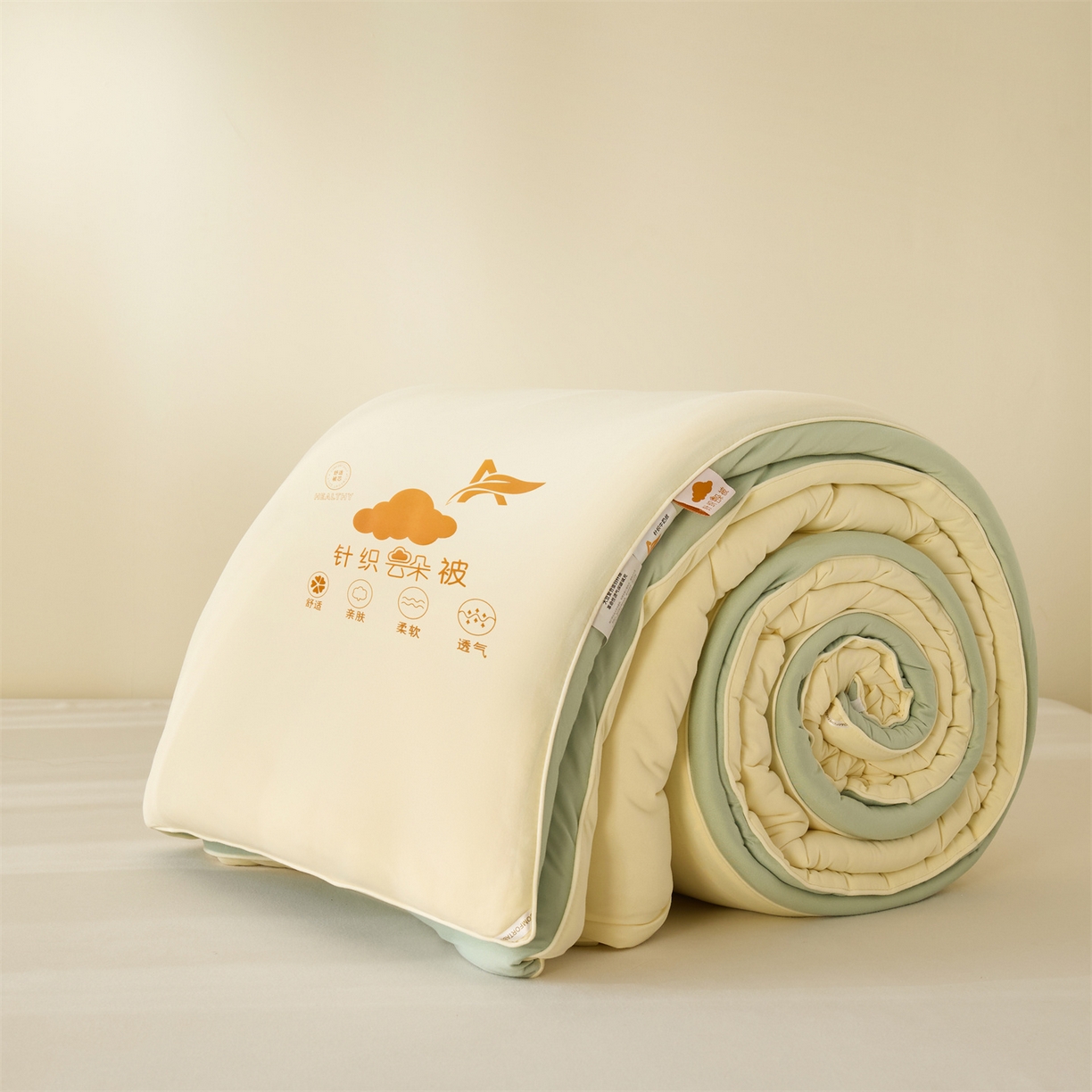 91家纺网 家纺一手货源 找家纺 小叮当家纺仓储工厂店 2025新款A类针织棉大豆被系列被子被芯春秋被冬被 云朵棉-抹茶绿