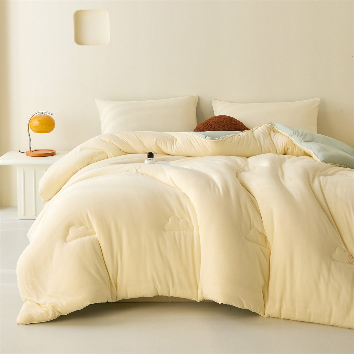 91家纺网 家纺一手货源 找家纺 小叮当家纺仓储工厂店 2025新款A类针织棉大豆被系列被子被芯春秋被冬被 云朵棉-抹茶绿