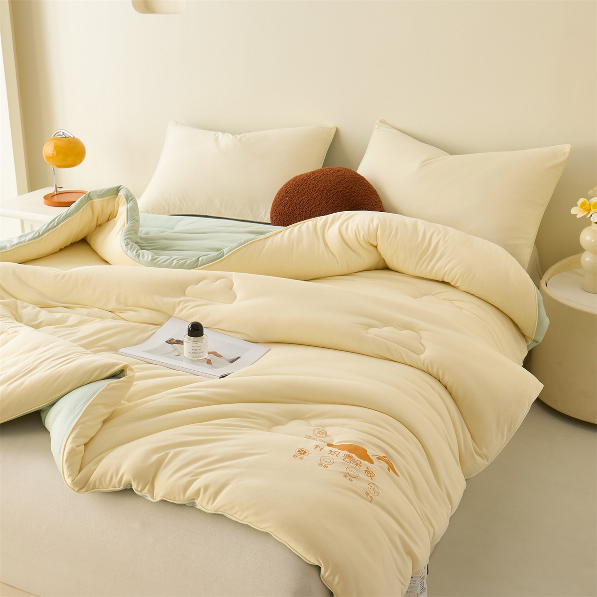 91家纺网 家纺一手货源 找家纺 小叮当家纺仓储工厂店 2025新款A类针织棉大豆被系列被子被芯春秋被冬被 云朵棉-抹茶绿