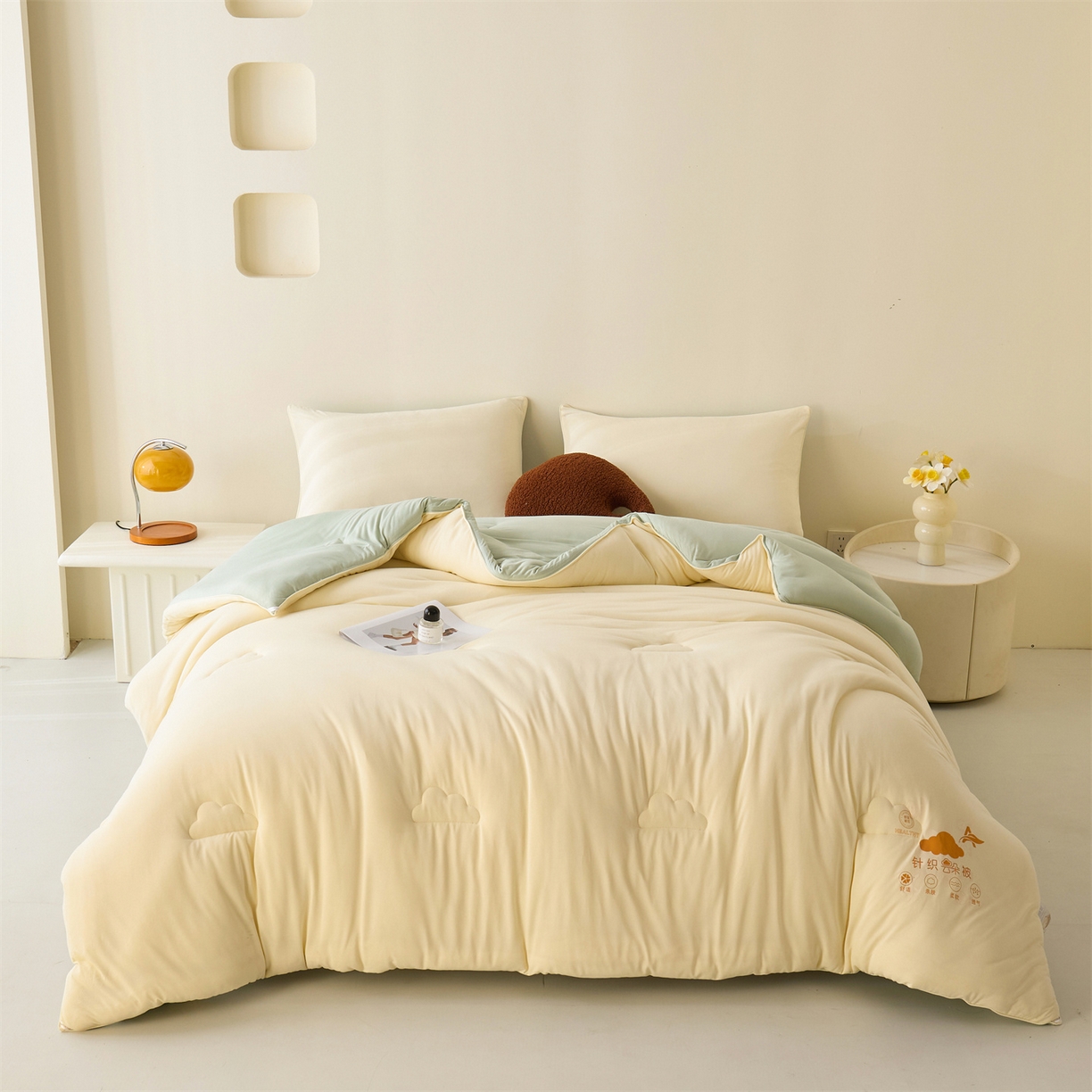 91家纺网 家纺一手货源 找家纺 小叮当家纺仓储工厂店 2025新款A类针织棉大豆被系列被子被芯春秋被冬被 云朵棉-抹茶绿