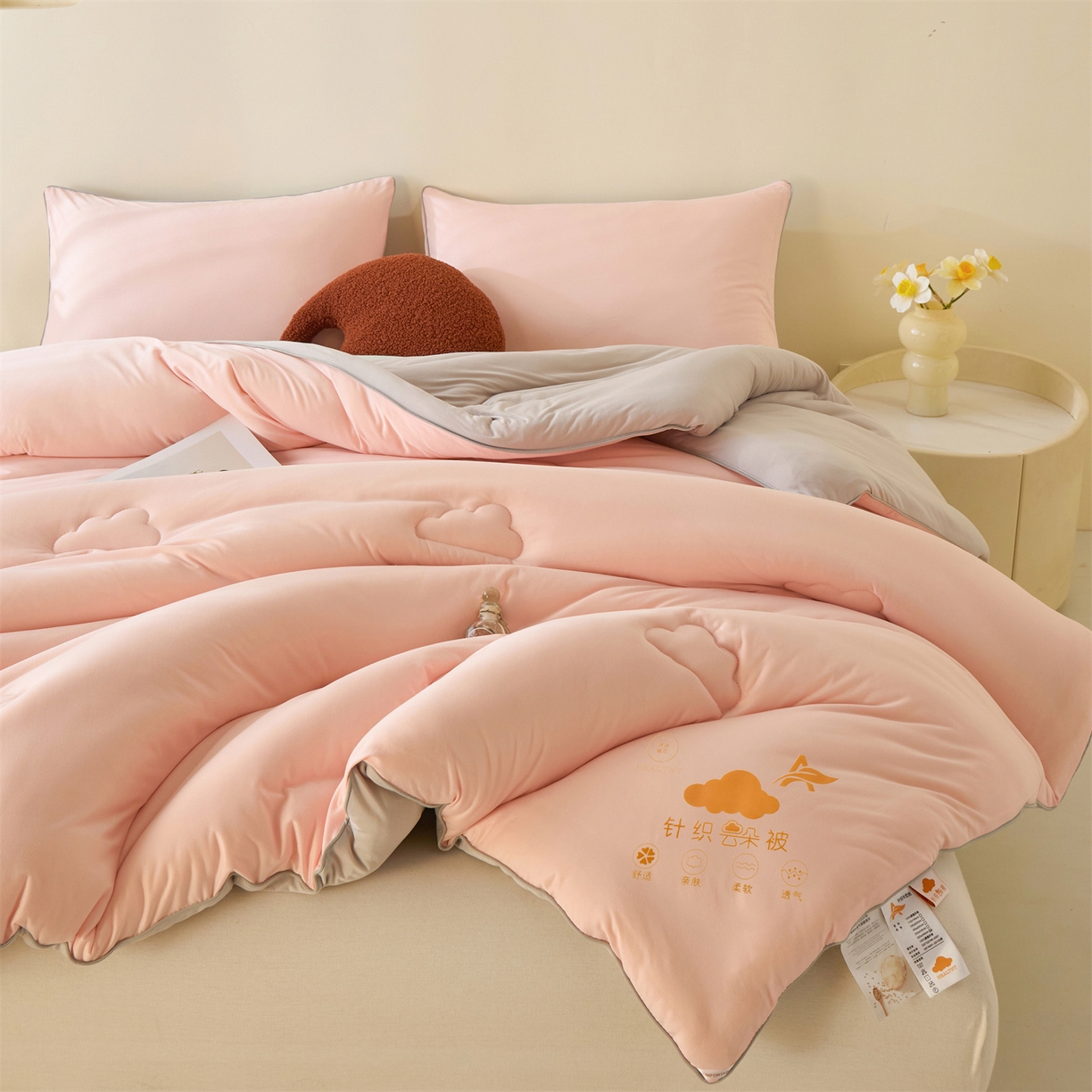 91家纺网 家纺一手货源 找家纺 小叮当家纺仓储工厂店 2025新款A类针织棉大豆被系列被子被芯春秋被冬被 云朵棉-豆沙粉