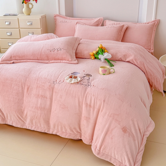 保罗圣迪奥 2025新款250克全消光牛奶绒四件套-安妮 安妮-粉色