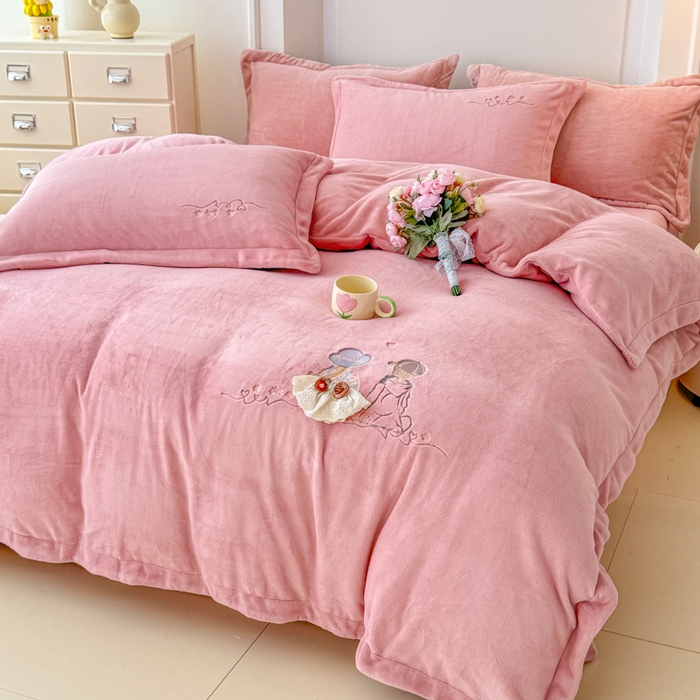 保罗圣迪奥 2025新款250克全消光牛奶绒四件套-安妮 安妮-豆沙色