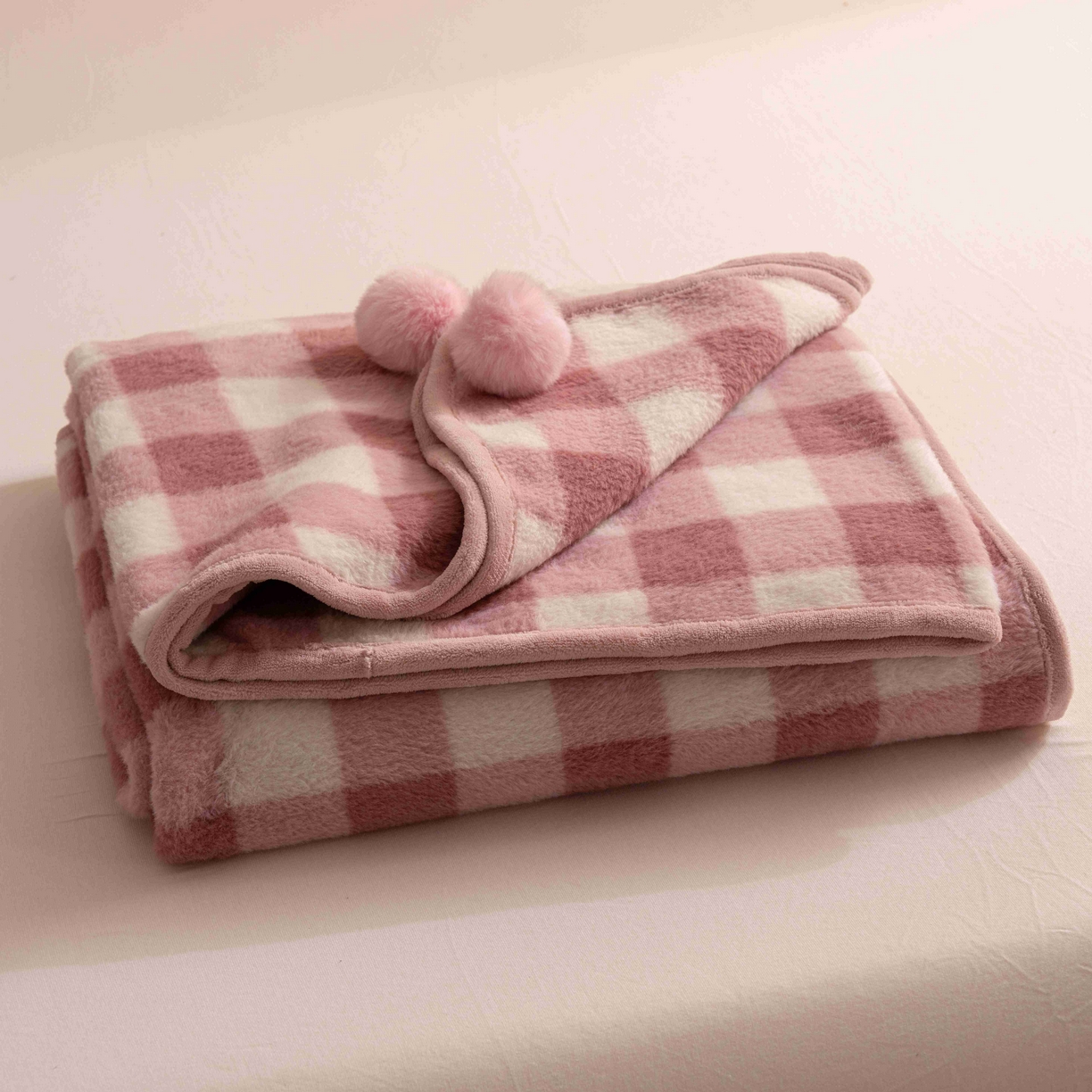 寐居家纺 2025新款羊圈绒双层复合毛毯毯子 方格-豆沙红