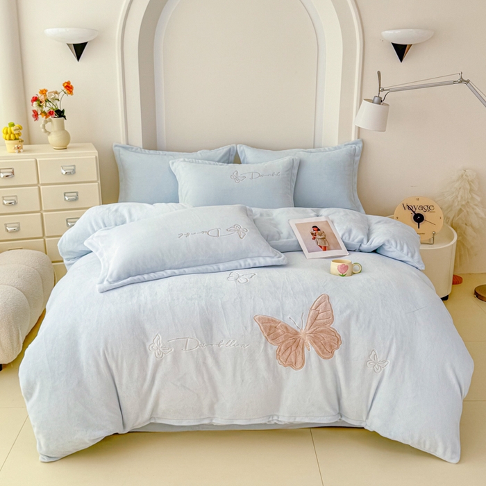 保罗圣迪奥 2025新款250克全消光牛奶绒四件套-蝶曼 蝶曼-浅蓝色