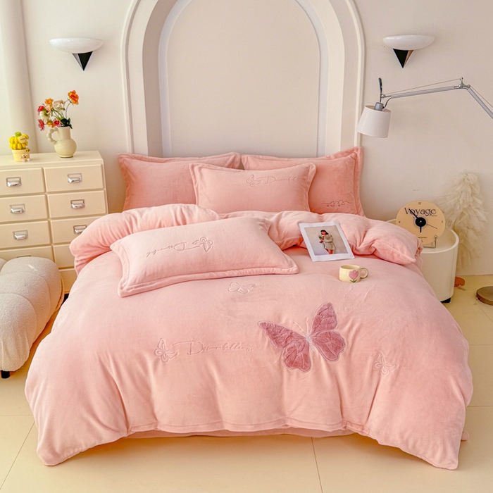 保罗圣迪奥 2025新款250克全消光牛奶绒四件套-蝶曼 蝶曼-粉色