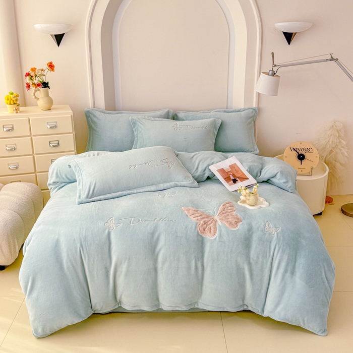 保罗圣迪奥 2025新款250克全消光牛奶绒四件套-蝶曼 蝶曼-蓝色