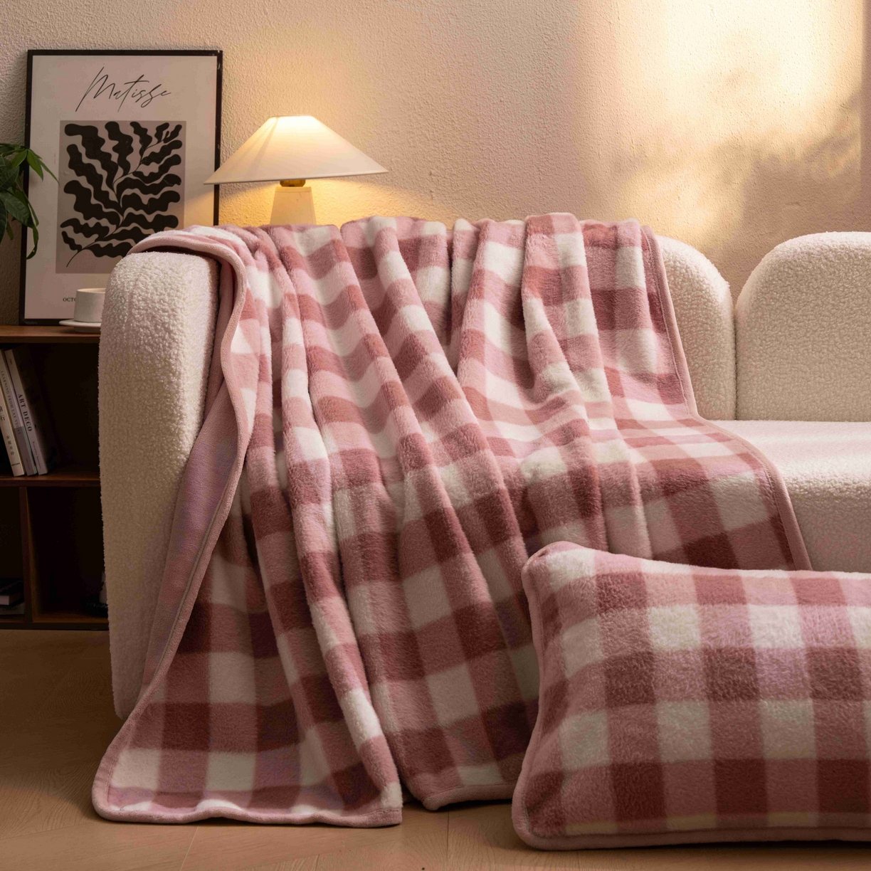 91家纺网 家纺一手货源 找家纺 寐居家纺 2025新款羊圈绒双层复合毛毯毯子 方格-豆沙红