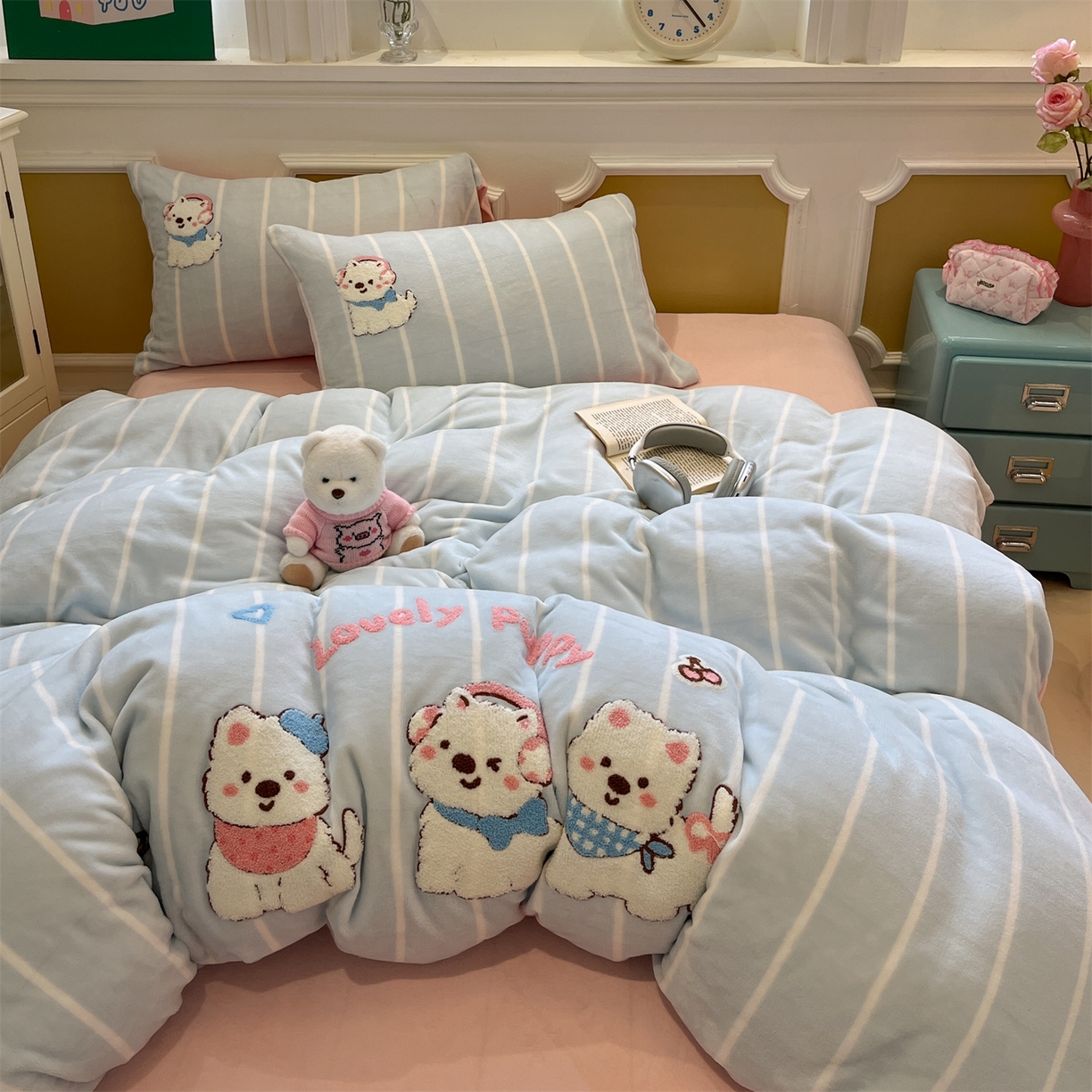 91家纺网 家纺一手货源 找家纺 星座家纺 2025新款学生床斜纹冰丝凉席-刺绣款 冰山蓝