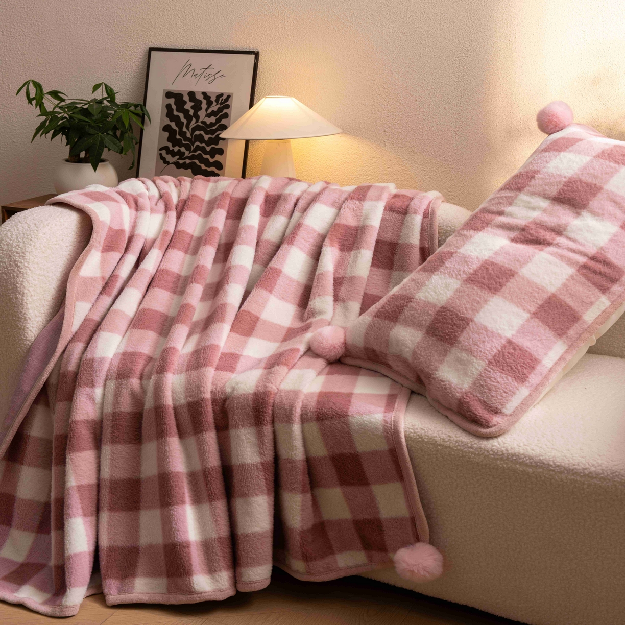 91家纺网 家纺一手货源 找家纺 寐居家纺 2025新款羊圈绒双层复合毛毯毯子 方格-豆沙红