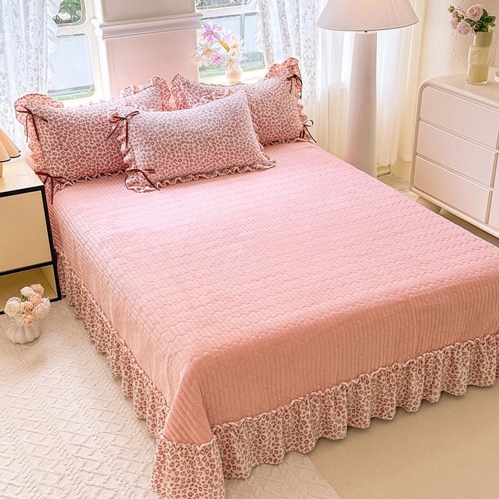 91家纺网 家纺一手货源 找家纺 （总）韩约家纺 2025新款韩式蝴蝶结牛奶绒床盖款四件套