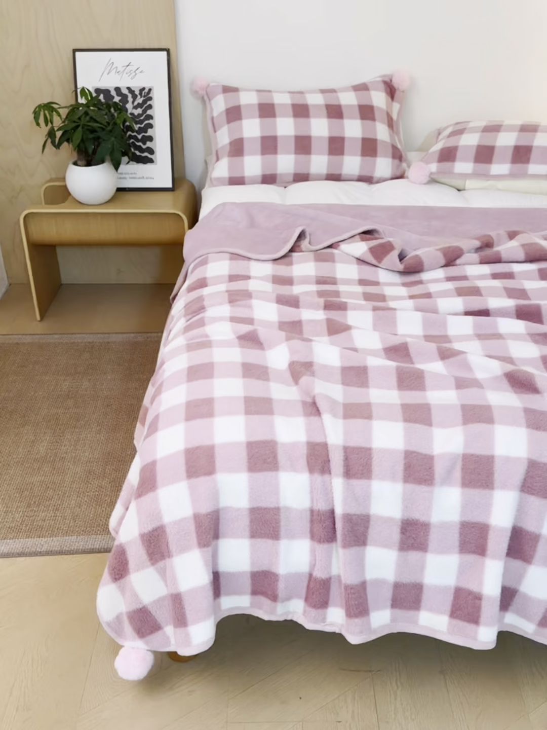 91家纺网 家纺一手货源 找家纺 寐居家纺 2025新款羊圈绒双层复合毛毯毯子 方格-豆沙红