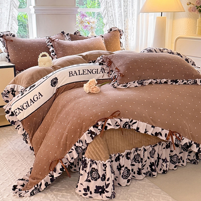 91家纺网 家纺一手货源 找家纺 （总）韩约家纺 2025新款韩式蝴蝶结牛奶绒床盖款四件套