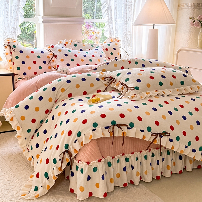 91家纺网 家纺一手货源 找家纺 （总）韩约家纺 2025新款韩式蝴蝶结牛奶绒床盖款四件套