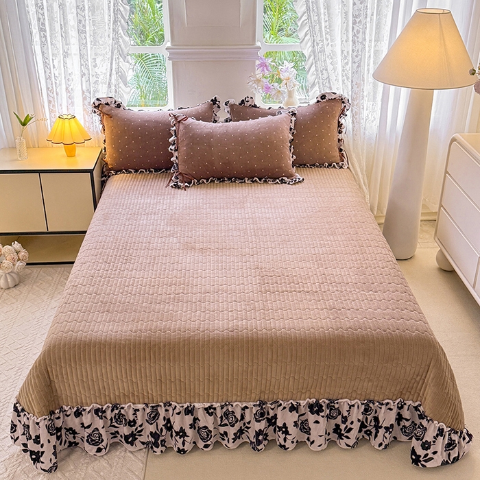 91家纺网 家纺一手货源 找家纺 韩约家纺 2025新款韩式蝴蝶结牛奶绒床盖款四件套 黛香