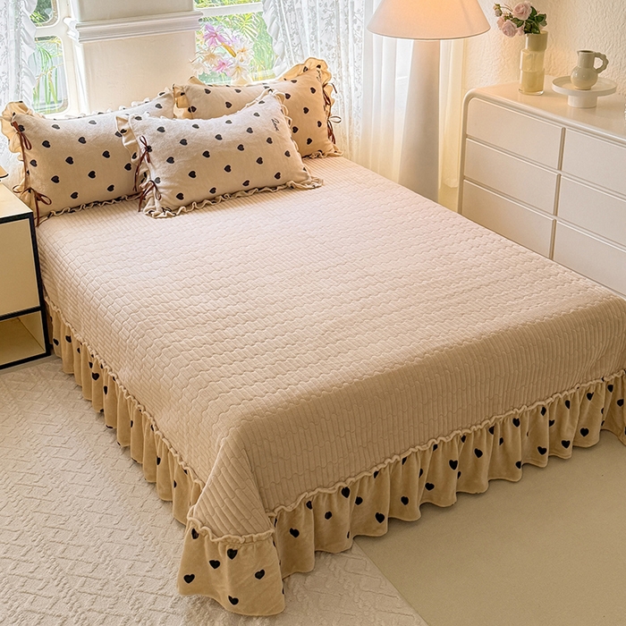 91家纺网 家纺一手货源 找家纺 韩约家纺 2025新款韩式蝴蝶结牛奶绒床盖款四件套 可心