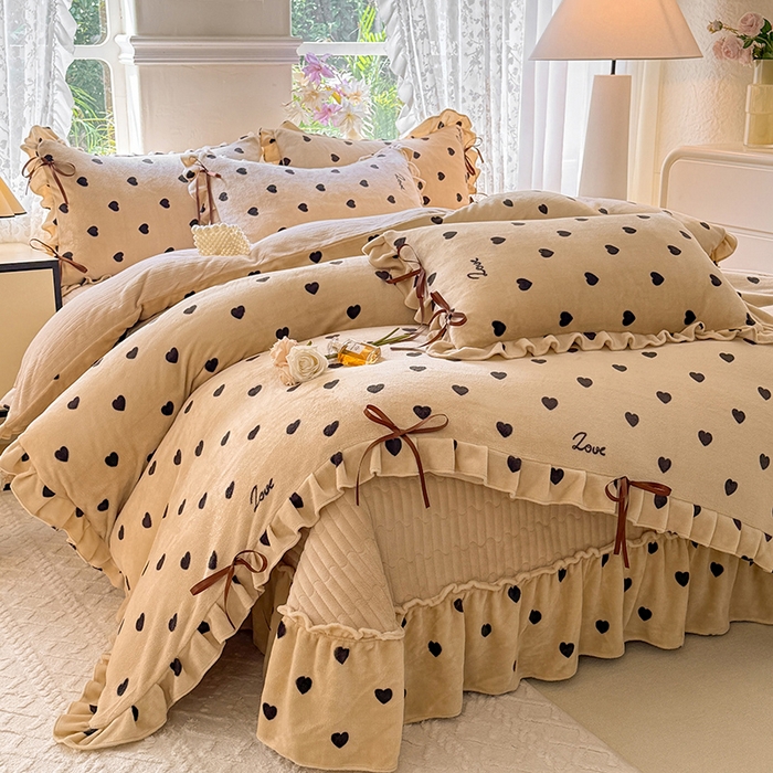 91家纺网 家纺一手货源 找家纺 （总）韩约家纺 2025新款韩式蝴蝶结牛奶绒床盖款四件套