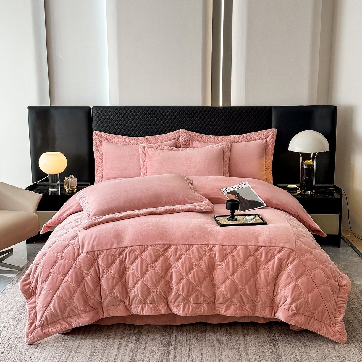 91家纺网 家纺一手货源 找家纺 保罗圣迪奥 2025新款250克全消光抗绣工艺四件套-沐凡系列二 豆沙