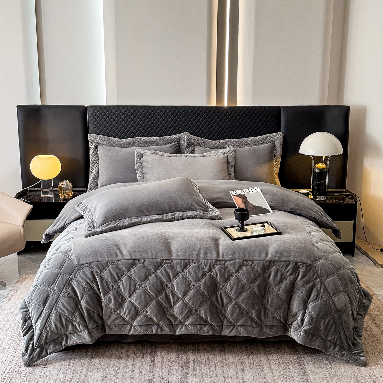 91家纺网 家纺一手货源 找家纺 保罗圣迪奥 2025新款250克全消光抗绣工艺四件套-沐凡系列二 深灰