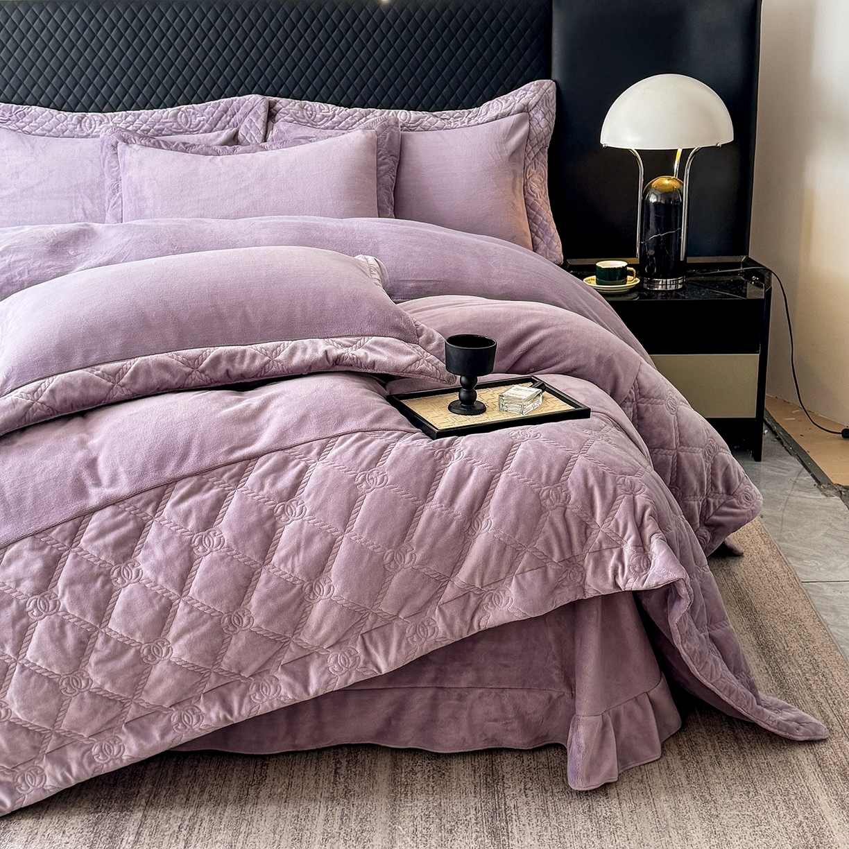 91家纺网 家纺一手货源 找家纺 保罗圣迪奥 2025新款250克全消光抗绣工艺四件套-沐凡系列二 紫色