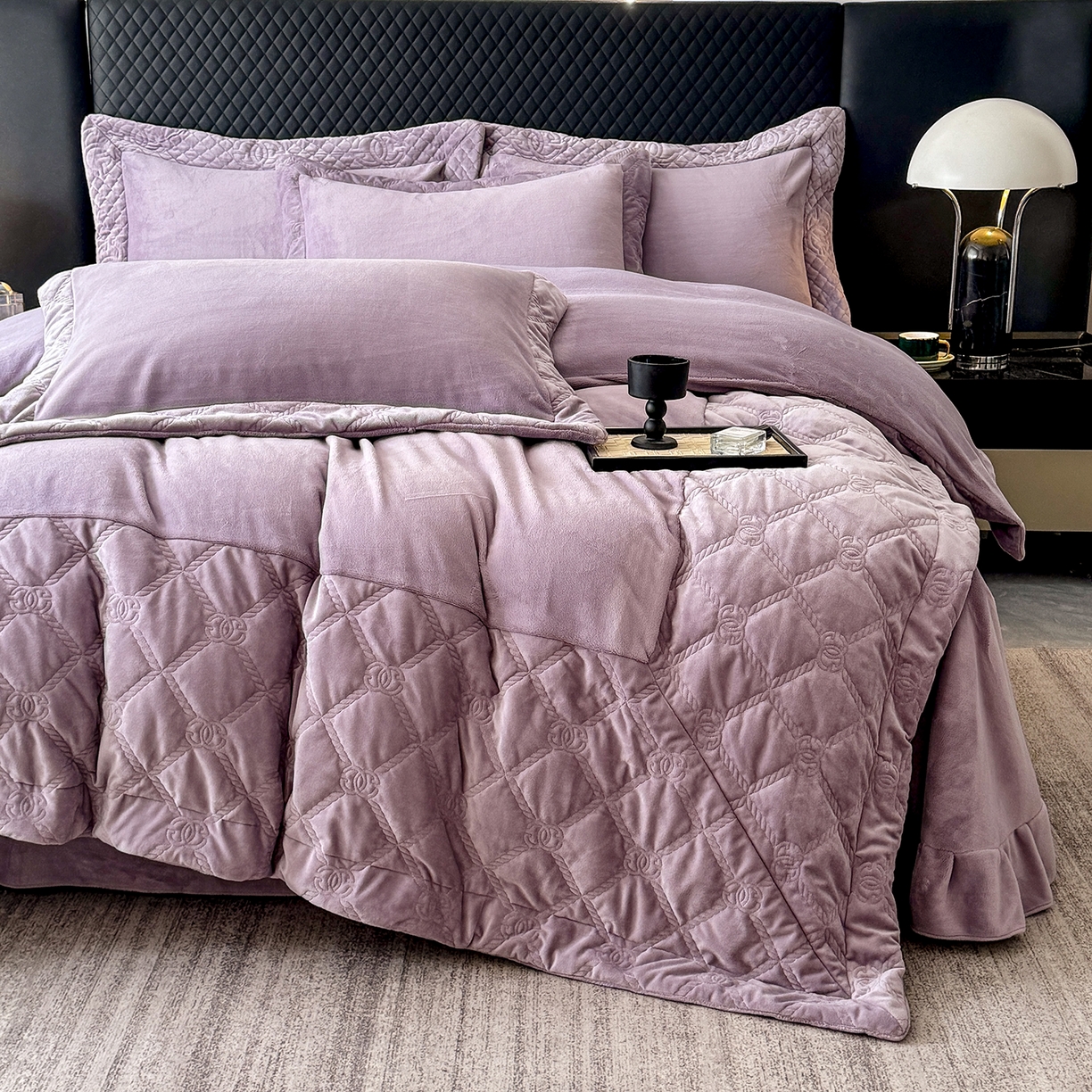 91家纺网 家纺一手货源 找家纺 保罗圣迪奥 2025新款250克全消光抗绣工艺四件套-沐凡系列二 紫色