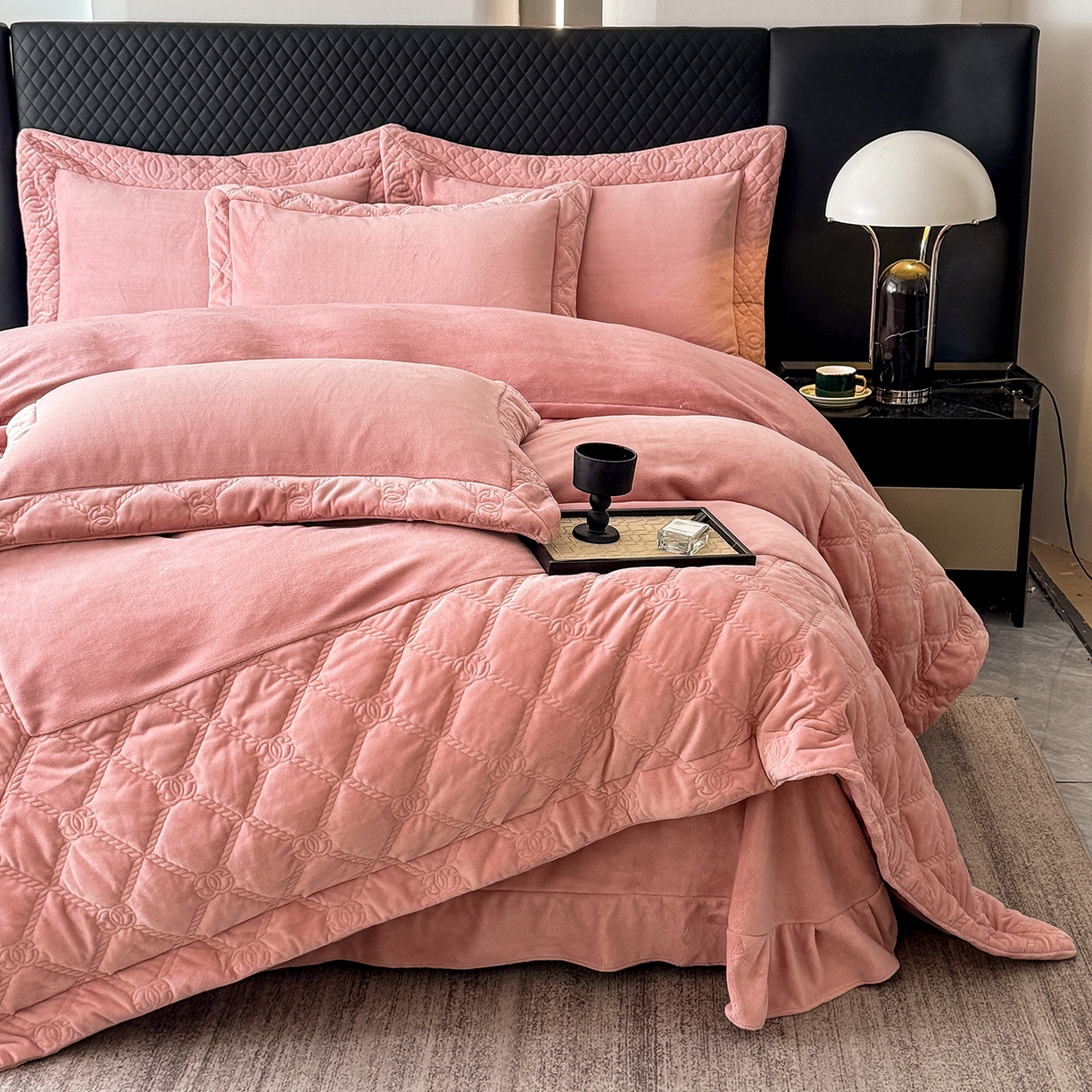 91家纺网 家纺一手货源 找家纺 保罗圣迪奥 2025新款250克全消光抗绣工艺四件套-沐凡系列二 豆沙