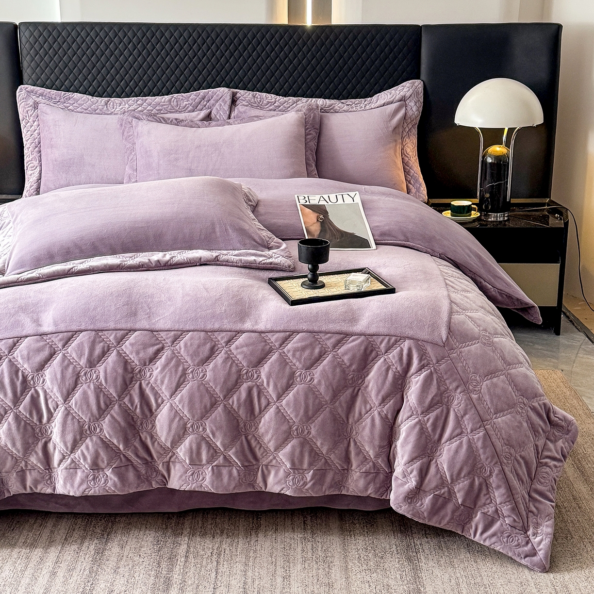 91家纺网 家纺一手货源 找家纺 保罗圣迪奥 2025新款250克全消光抗绣工艺四件套-沐凡系列二 紫色