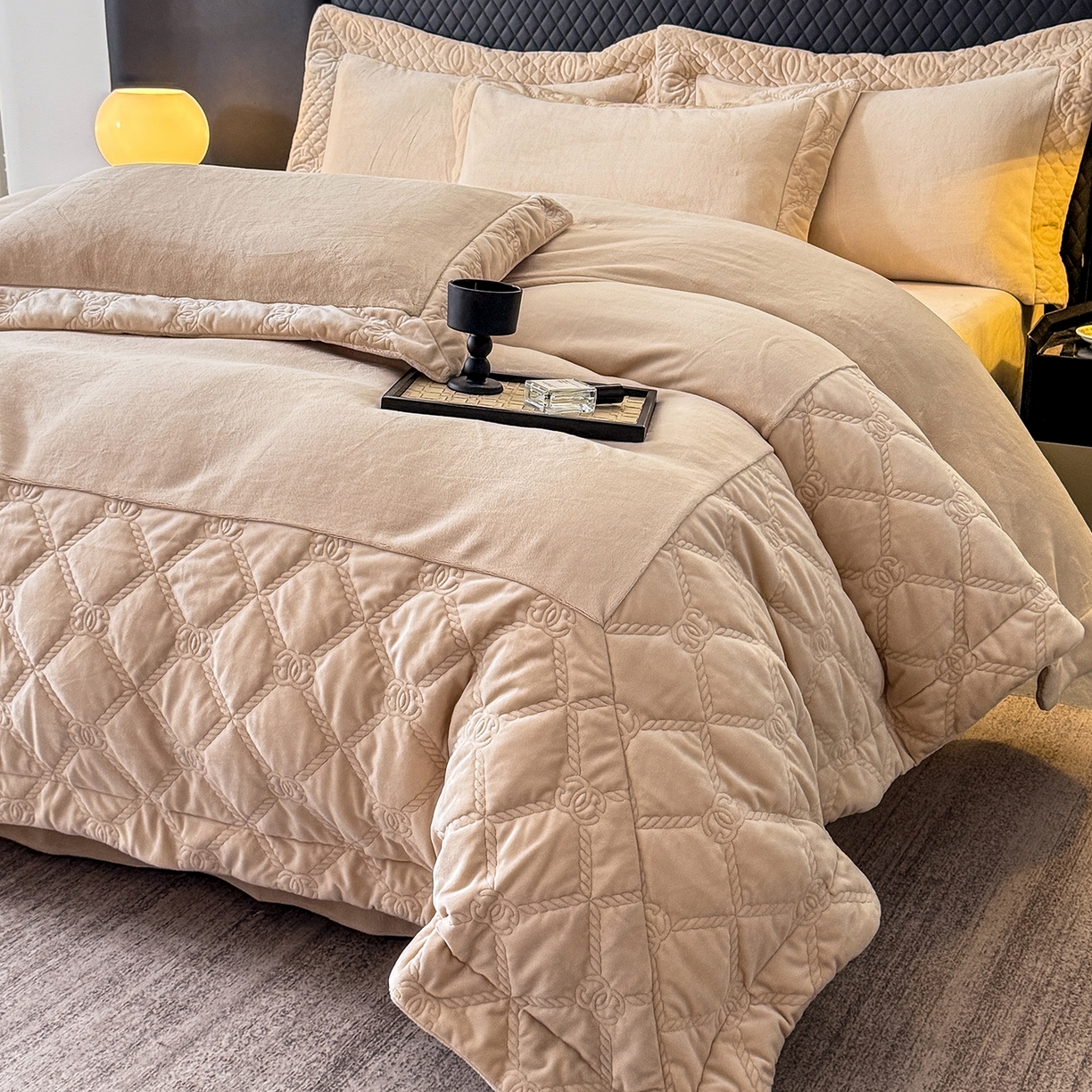 91家纺网 家纺一手货源 找家纺 保罗圣迪奥 2025新款250克全消光抗绣工艺四件套-沐凡系列二 卡其