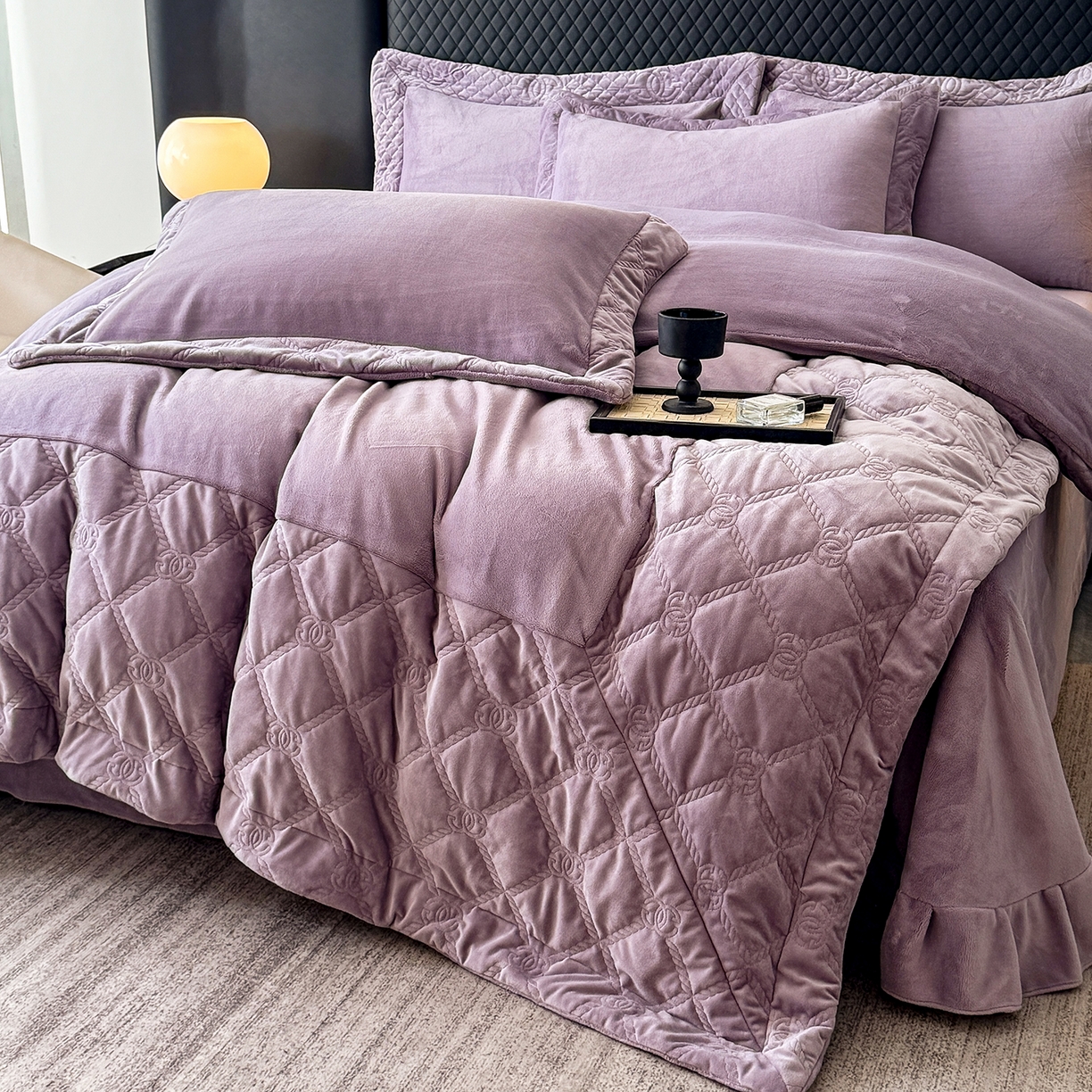 91家纺网 家纺一手货源 找家纺 保罗圣迪奥 2025新款250克全消光抗绣工艺四件套-沐凡系列二 紫色