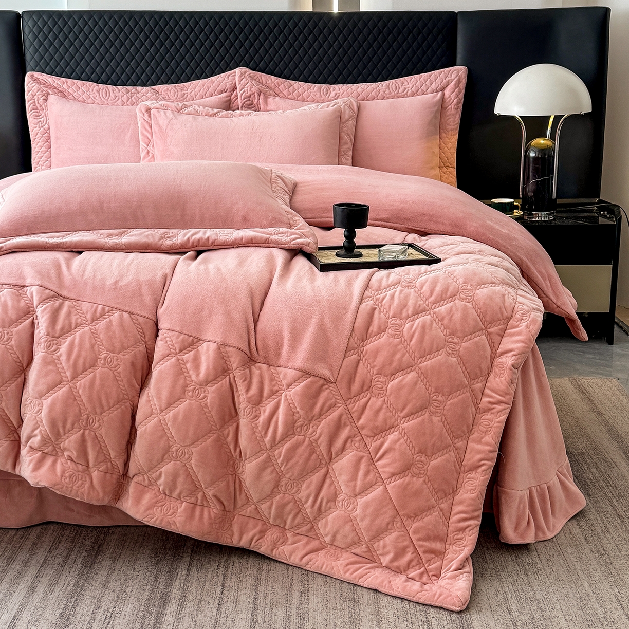 91家纺网 家纺一手货源 找家纺 保罗圣迪奥 2025新款250克全消光抗绣工艺四件套-沐凡系列二 豆沙