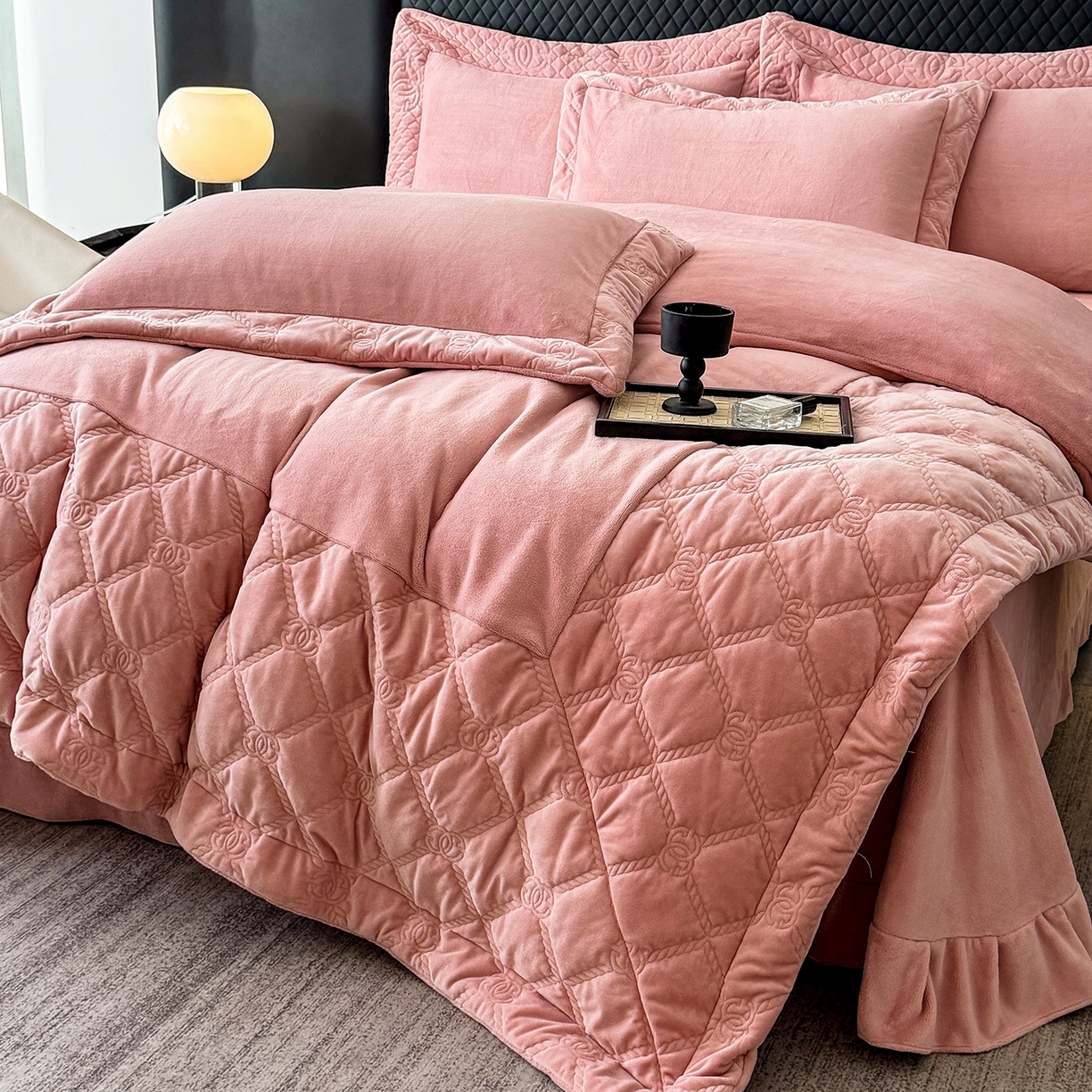 91家纺网 家纺一手货源 找家纺 保罗圣迪奥 2025新款250克全消光抗绣工艺四件套-沐凡系列二 豆沙