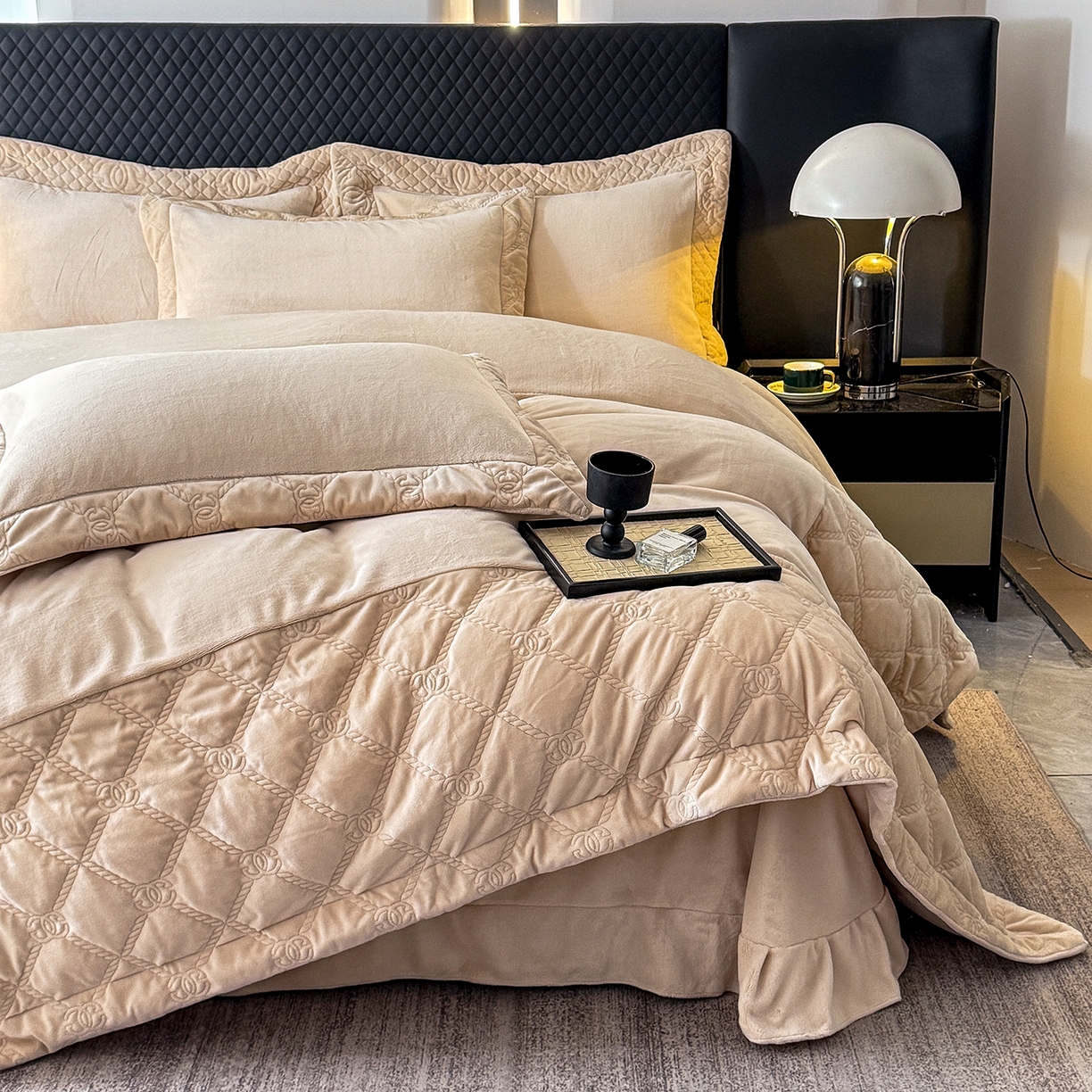 91家纺网 家纺一手货源 找家纺 保罗圣迪奥 2025新款250克全消光抗绣工艺四件套-沐凡系列二 卡其