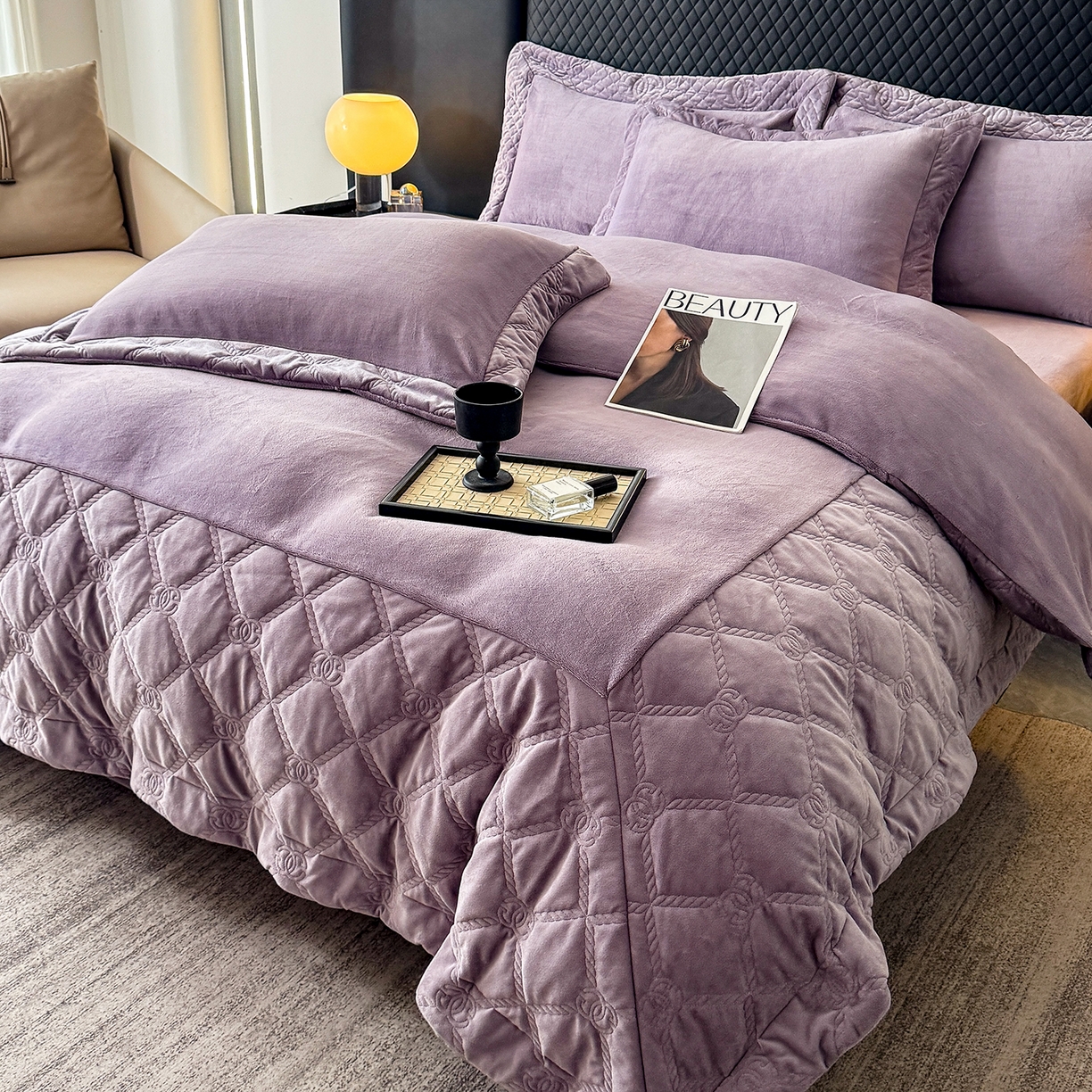 91家纺网 家纺一手货源 找家纺 保罗圣迪奥 2025新款250克全消光抗绣工艺四件套-沐凡系列二 紫色