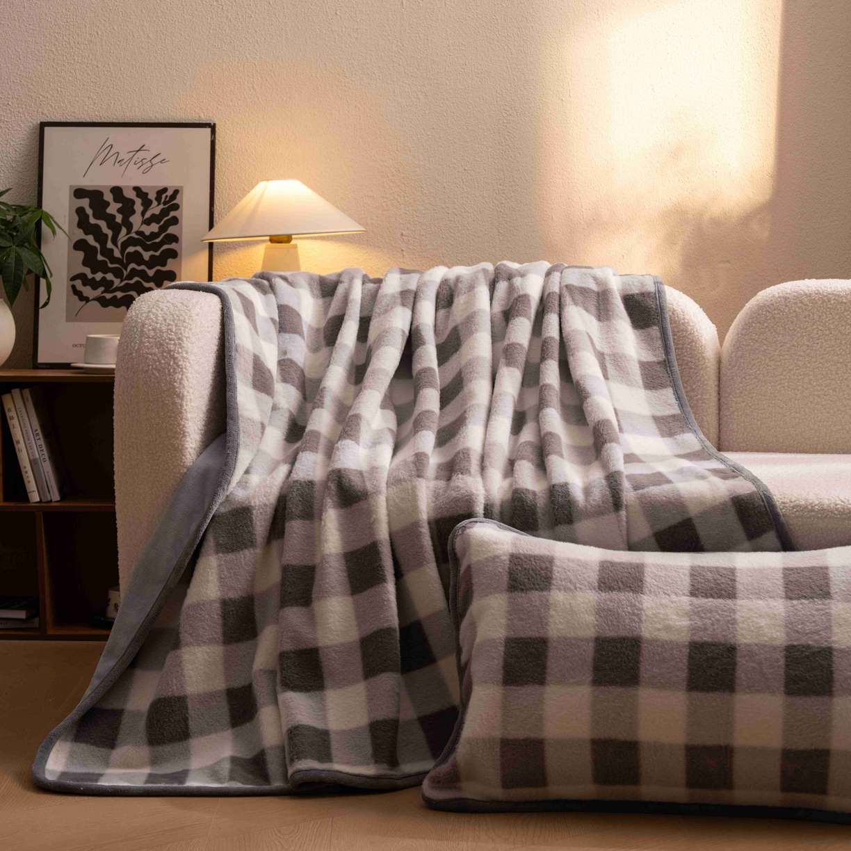 91家纺网 家纺一手货源 找家纺 寐居家纺 2025新款羊圈绒双层复合毛毯毯子 方格-灰