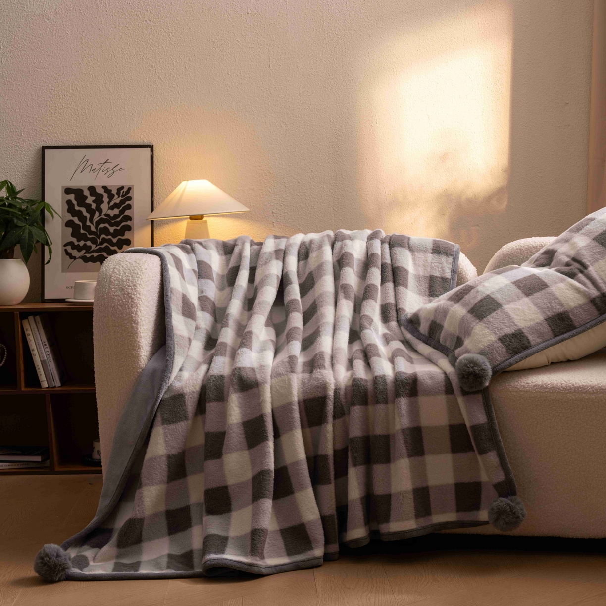 91家纺网 家纺一手货源 找家纺 寐居家纺 2025新款羊圈绒双层复合毛毯毯子 方格-灰