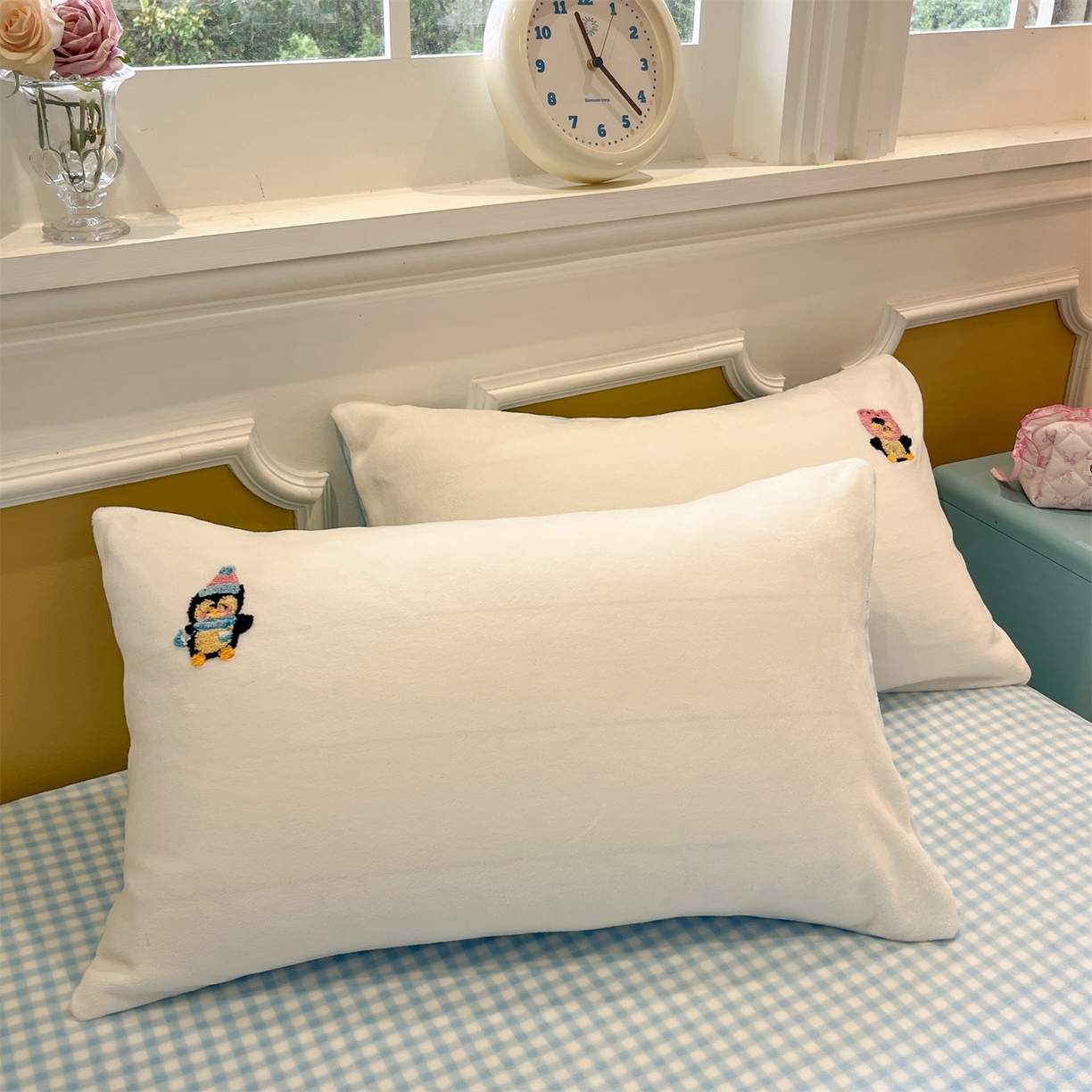 91家纺网 家纺一手货源 找家纺 星座家纺 2025新款A类卡通200g牛奶绒毛巾绣四件套 企鹅伙伴