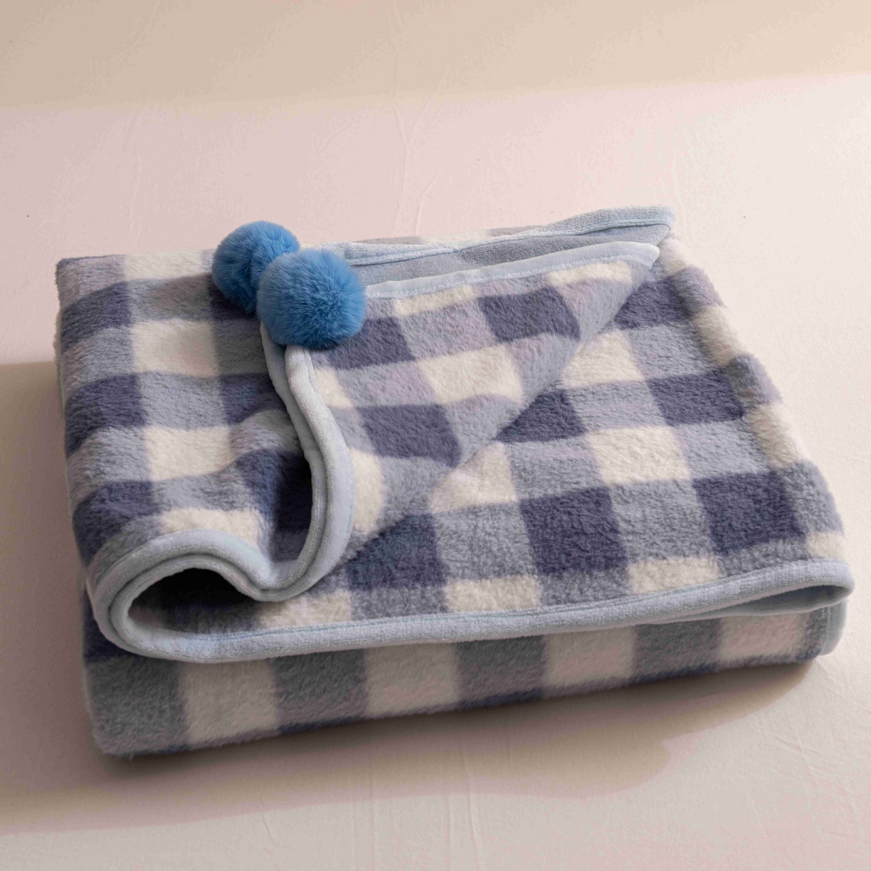 寐居家纺 2025新款羊圈绒双层复合毛毯毯子 方格-蓝