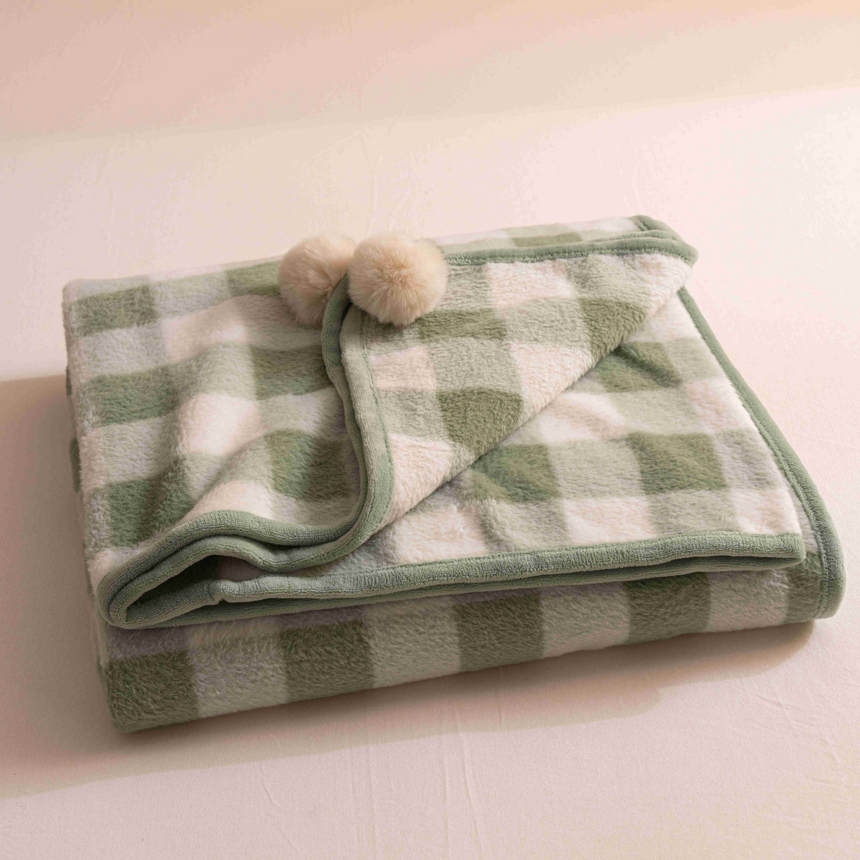 寐居家纺 2025新款羊圈绒双层复合毛毯毯子 方格-绿