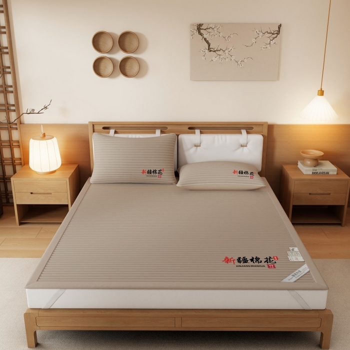 91家纺网 家纺一手货源 找家纺 缔莱（十三铭）被业 2025新款A类新疆水洗棉花床垫床护垫 新疆棉花软垫-咖色