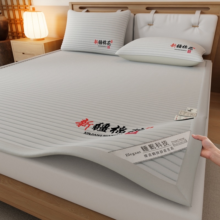 91家纺网 家纺一手货源 找家纺 缔莱（十三铭）被业 2025新款A类新疆水洗棉花床垫床护垫 新疆棉花软垫-灰色