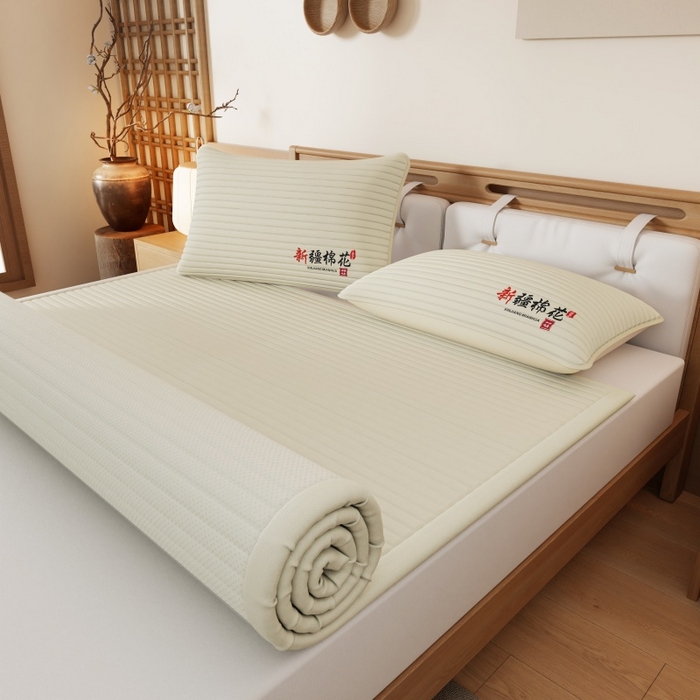 91家纺网 家纺一手货源 找家纺 缔莱（十三铭）被业 2025新款A类新疆水洗棉花床垫床护垫 新疆棉花软垫-米色