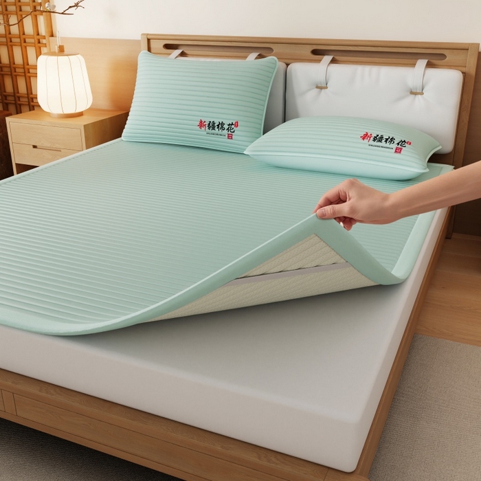 91家纺网 家纺一手货源 找家纺 缔莱（十三铭）被业 2025新款A类新疆水洗棉花床垫床护垫 新疆棉花软垫-绿色